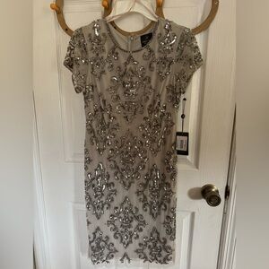 NWT Adrianna Papell Embellished Silver and Gray Dress
